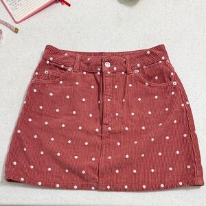 TOPSHOP Pink Corduroy Mini Skirt with White Polka Dots US 4